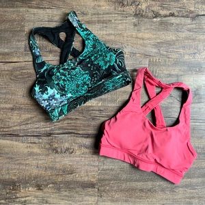 Bundle of 2 lululemon time to sweat bras in glossy and memoir multi green